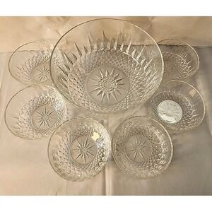 VTG 7-Pc Arcoroc France Starburst Set Glass Serving Dish + 6 Side Bowls Elegant